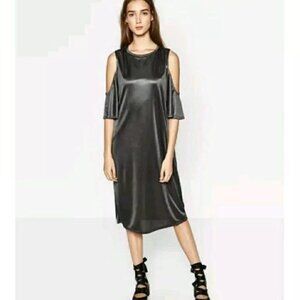 ZARA BLACK COLD SHOULDER MIDI DRESS M NWT